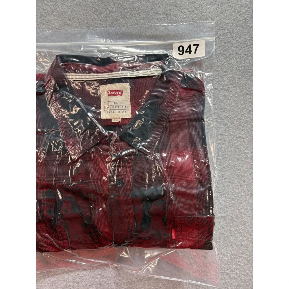 Levis Mens XXL Red Black Buffalo Plaid Flannel‎ Button Down Shirt 3LDLW10201 NEW
